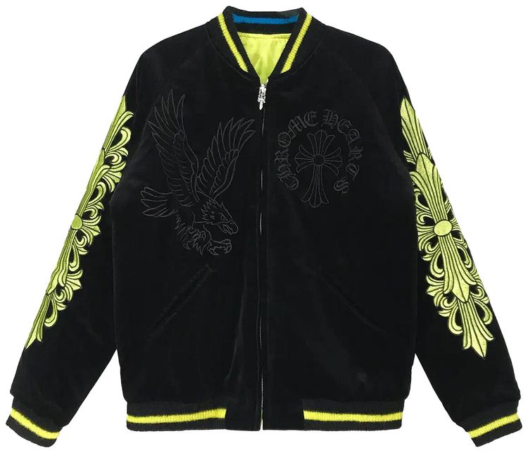 Chrome Hearts Matty Boy Flaming Youth Reversible Bomber Jacket BlackYellow