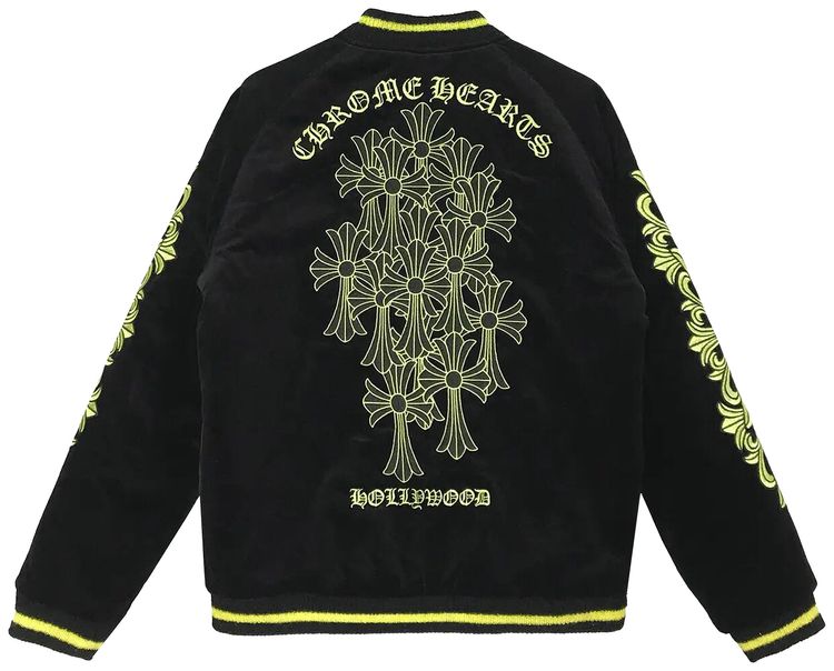 Chrome Hearts Matty Boy Flaming Youth Reversible Bomber Jacket BlackYellow