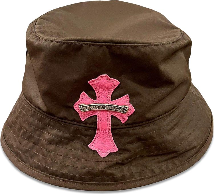 Chrome Hearts Leather Cross Patch Bucket Hat BrownPink