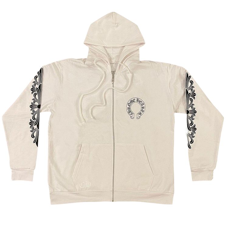 Chrome Hearts Horseshoe Logo Zip Up Hoodie White