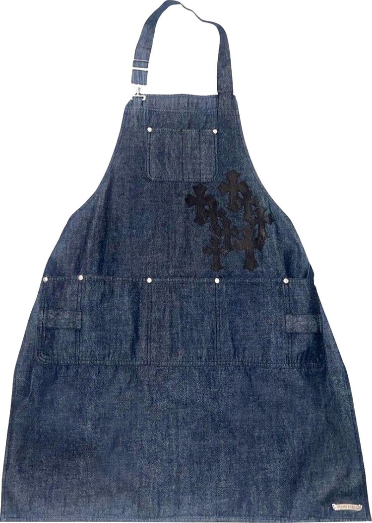 Chrome Hearts Leather Cross Patch Denim Apron Blue