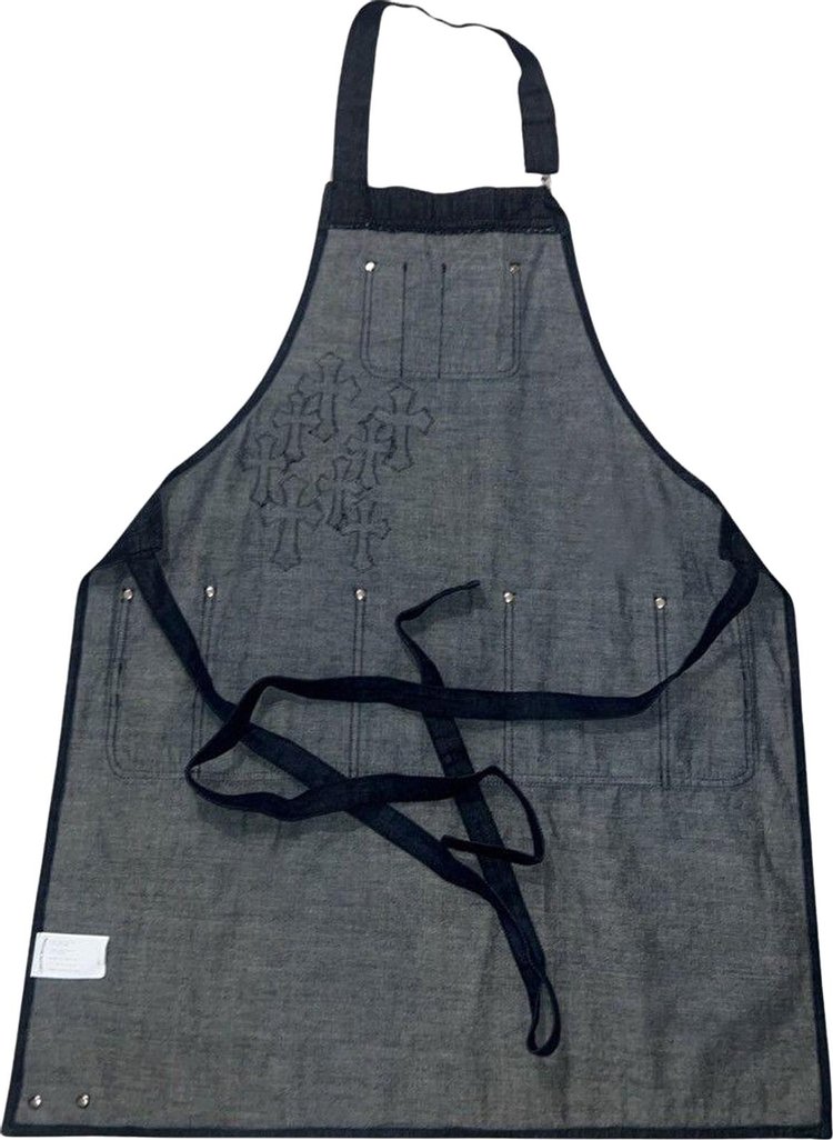 Chrome Hearts Leather Cross Patch Denim Apron Blue