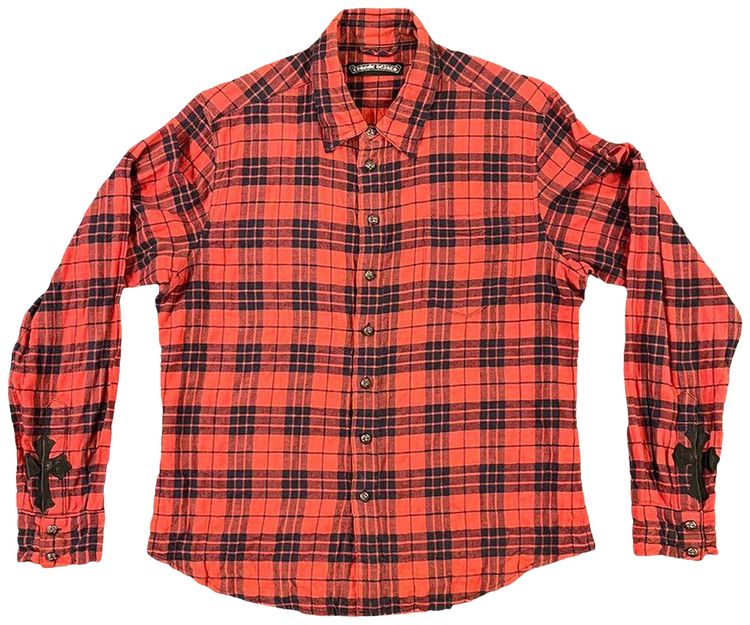 Chrome Hearts Flannel With Leather Cross Patch RedPlaid