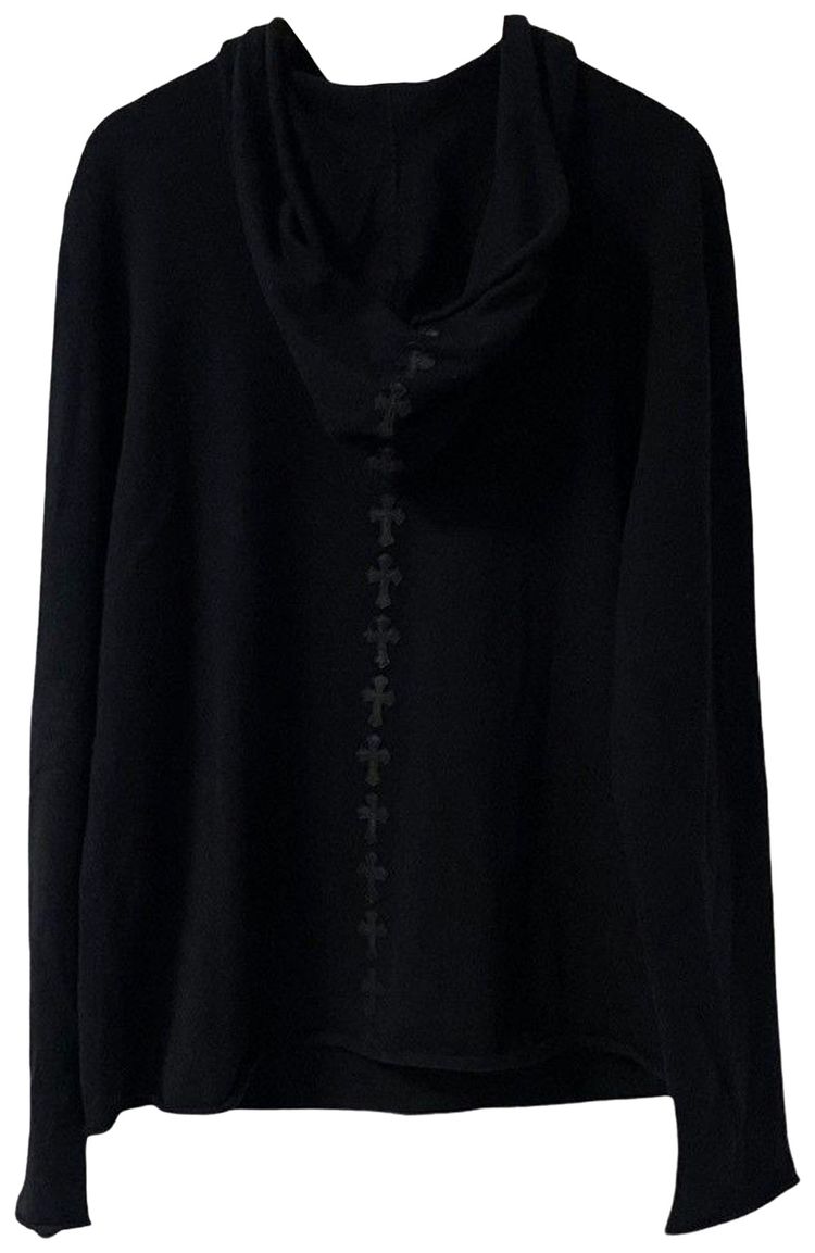 Chrome Hearts Mini Leather Cross Patch Cashmere Half Zip Hoodie Black