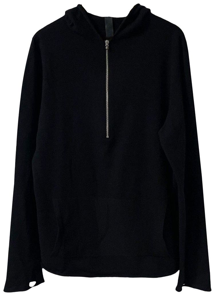 Chrome Hearts Mini Leather Cross Patch Cashmere Half Zip Hoodie Black
