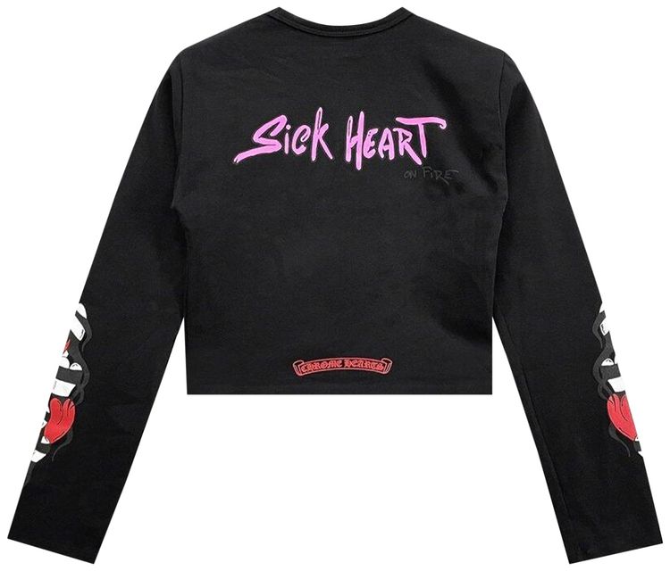 Chrome Hearts Matty Boy Sick Heart Long Sleeve Crop Top Black