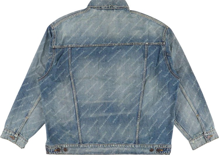 Balenciaga All Over Logo Oversized Denim Jacket Blue