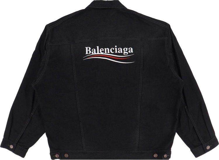 Balenciaga Embroidered Political Logo Denim Jacket Black