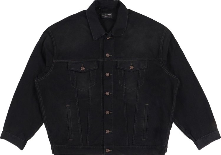 Balenciaga Embroidered Political Logo Denim Jacket Black