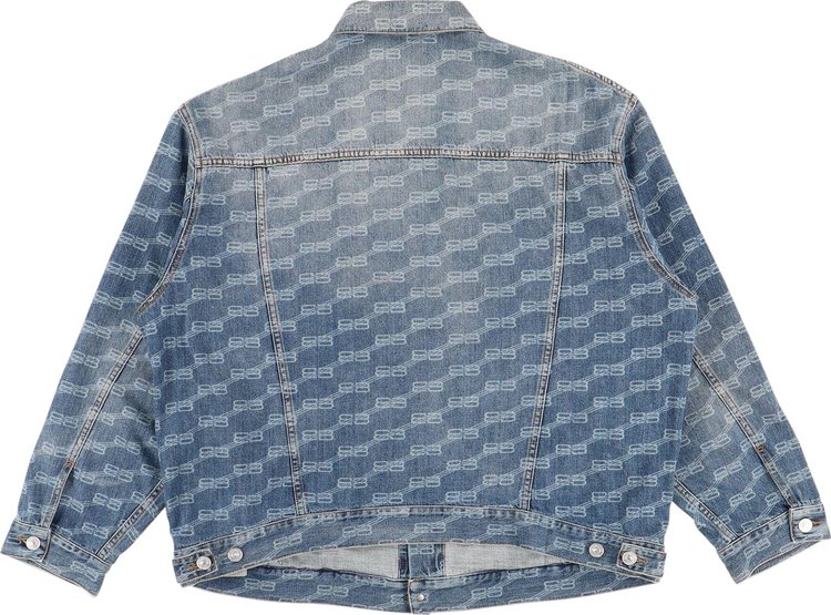 Balenciaga All Over BB Monogram Logo Denim Jacket Blue