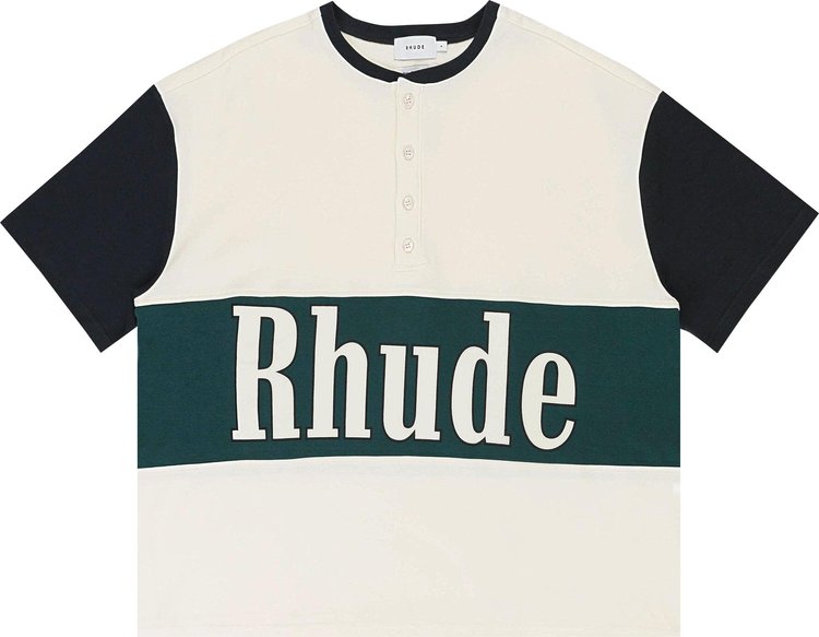 Rhude Button Down T Shirt CreamBlackGreen