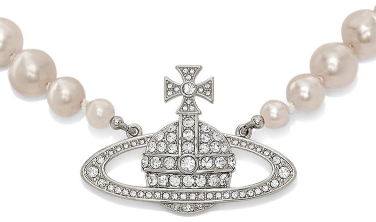 Vivienne Westwood One Row Pearl Bas Relief Choker Silver