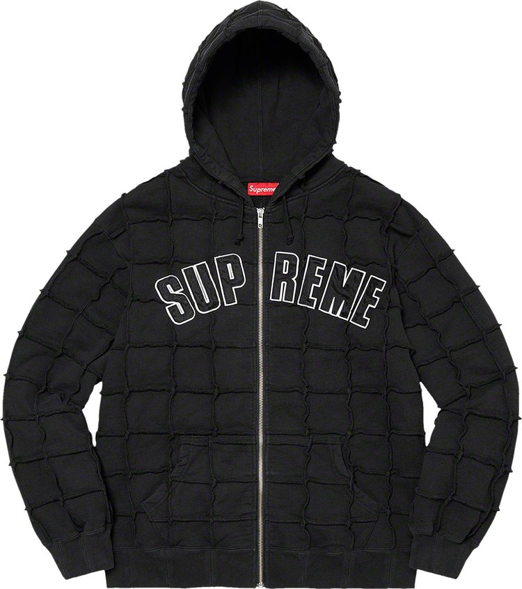 Supreme Reverse Patchwork Zip Up Hooded Sweatshirt Black