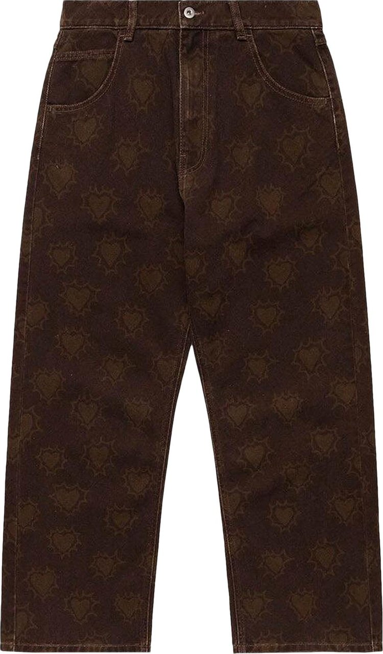 Rassvet Hearts Print Denim Trousers Brown