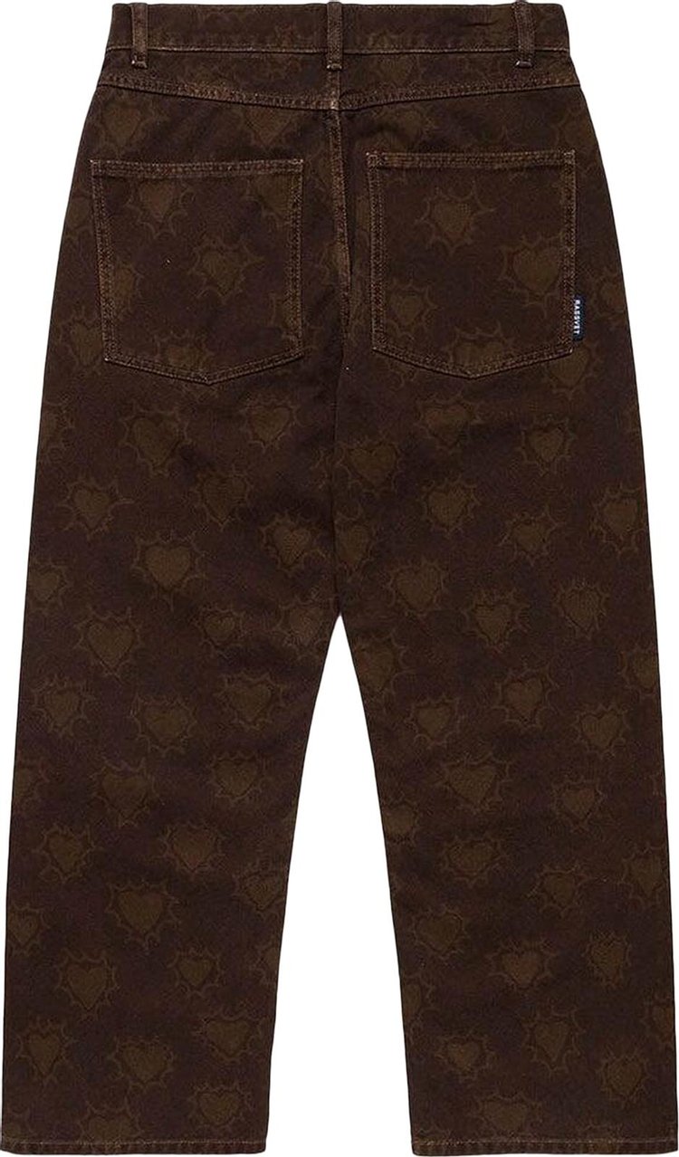 Rassvet Hearts Print Denim Trousers Brown