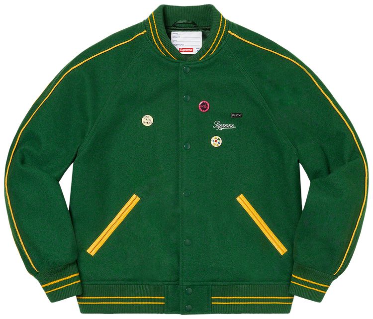 Supreme x Jamie Reid Its All Bollocks Varsity Jacket Dark Green