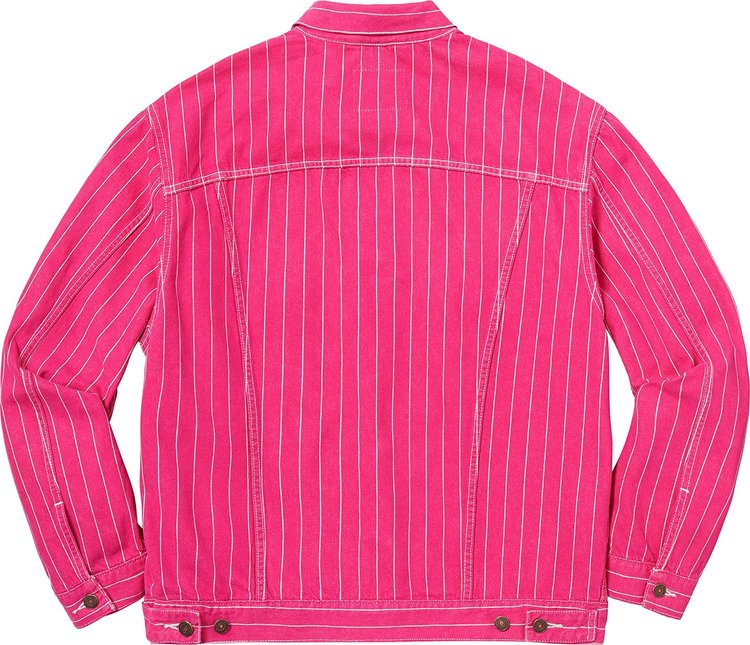 Supreme x Levis Pinstripe Trucker Jacket With Pin Magenta Stripe