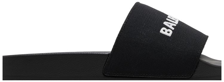 Balenciaga Logo Embroidered Pool Slides Black White