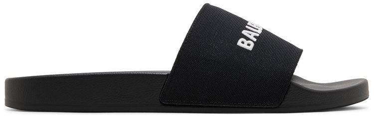 Balenciaga Logo Embroidered Pool Slides Black White