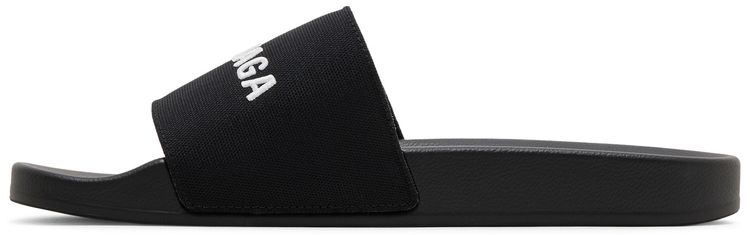 Balenciaga Logo Embroidered Pool Slides Black White