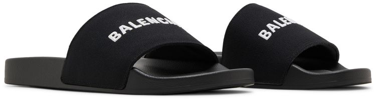 Balenciaga Logo Embroidered Pool Slides Black White