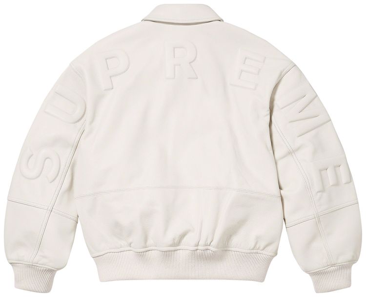 Supreme GORE TEX Infinium WINDSTOPPER Leather Varsity Jacket White