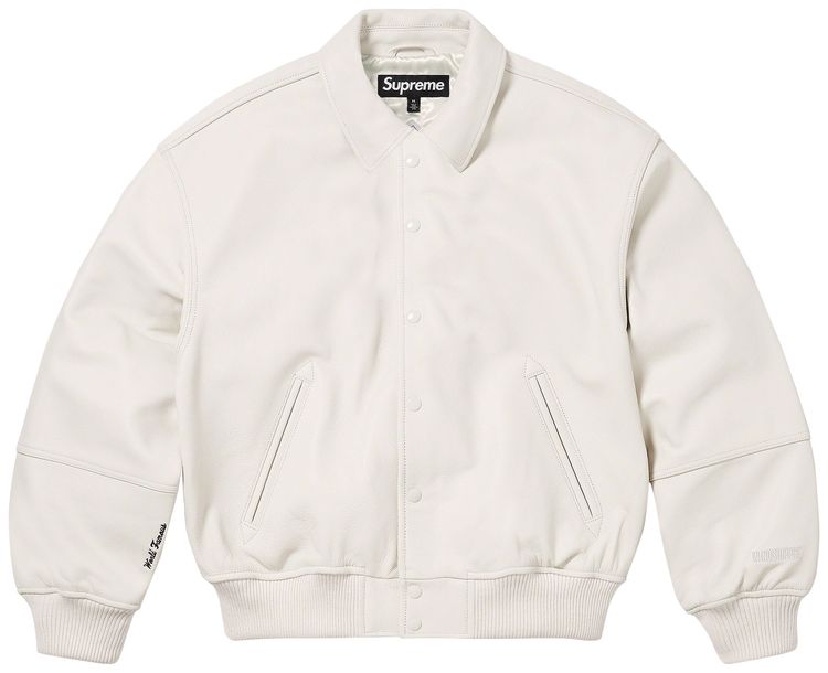 Supreme GORE TEX Infinium WINDSTOPPER Leather Varsity Jacket White