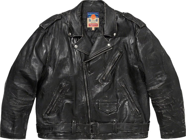 Supreme x blackmeans Painted Leather Motorcycle Jacket Black