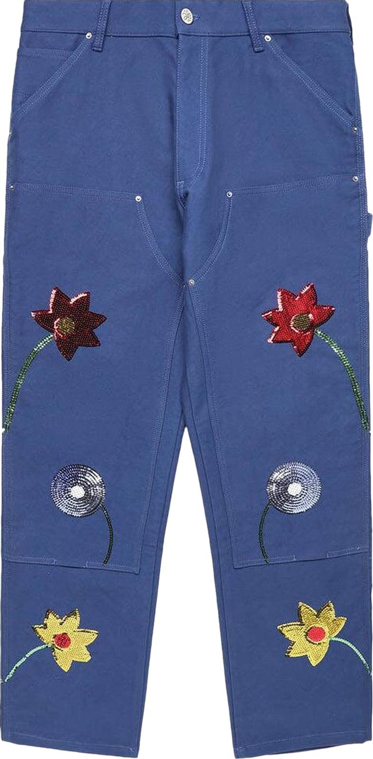 Sky High Farm Workwear Floral Embroidered Double Knee Pants Blue