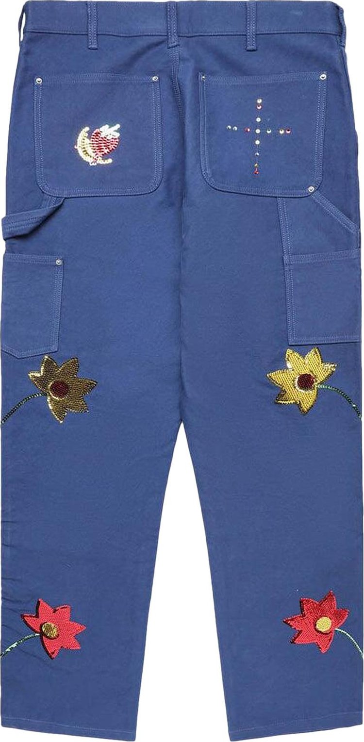 Sky High Farm Workwear Floral Embroidered Double Knee Pants Blue