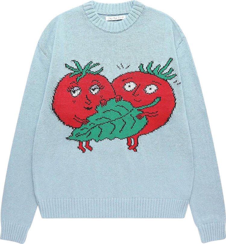 Sky High Farm Workwear Tomatoes Intarsia Knit Sweater Light Blue