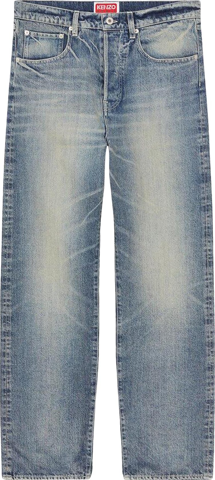 Kenzo Asagao Straight Fit Jeans Stone Bl Dirty Blue Denim