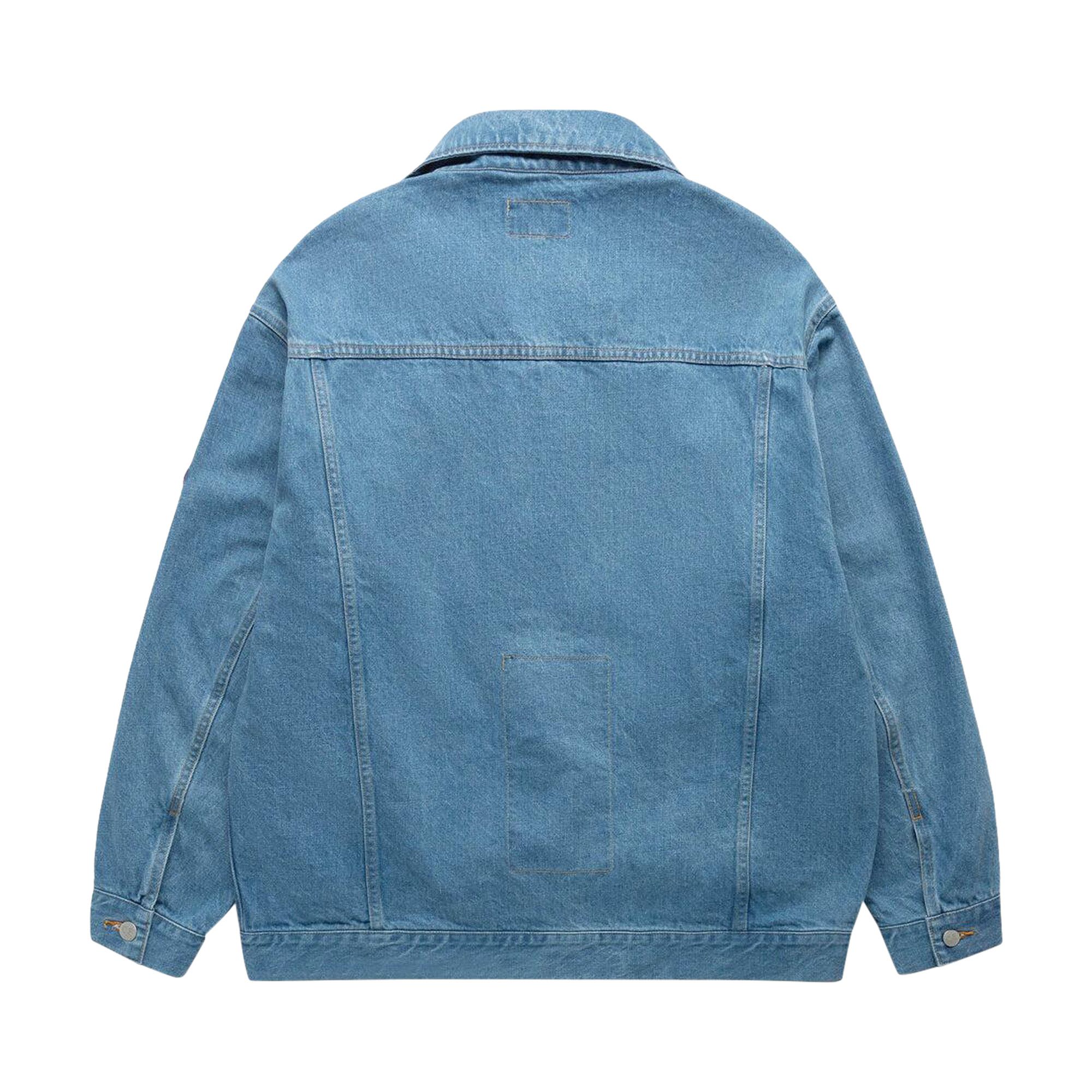 【Cavish】DENIM RAWCUT EMB JACKET BLUE CV2DFUB902A GD212 RELAXED TRUCKER JACKET | Washed 13 Oz Selvedge Denim