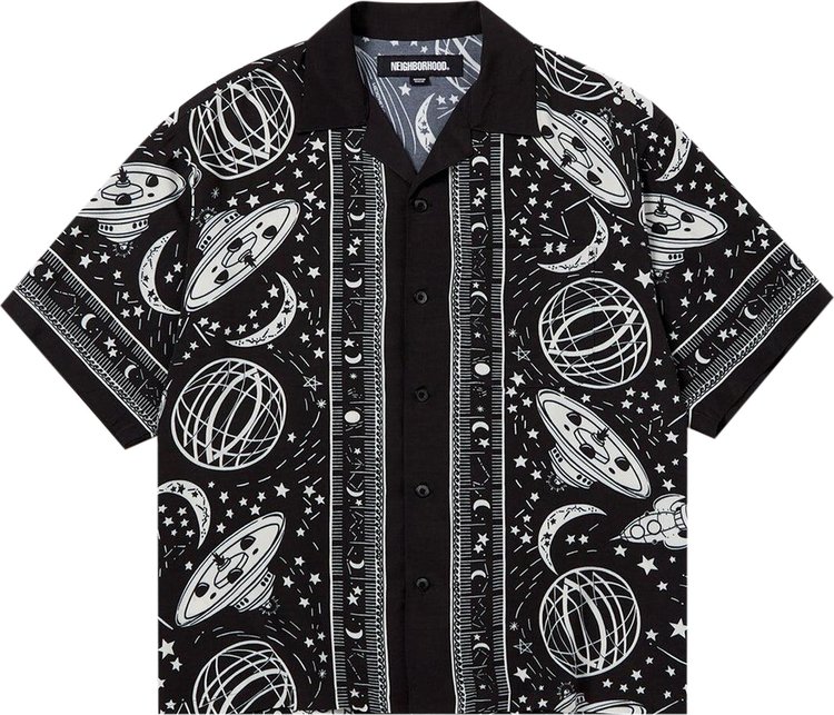 Neighborhood Cosmic Hawaiian Shirt BlackWhite