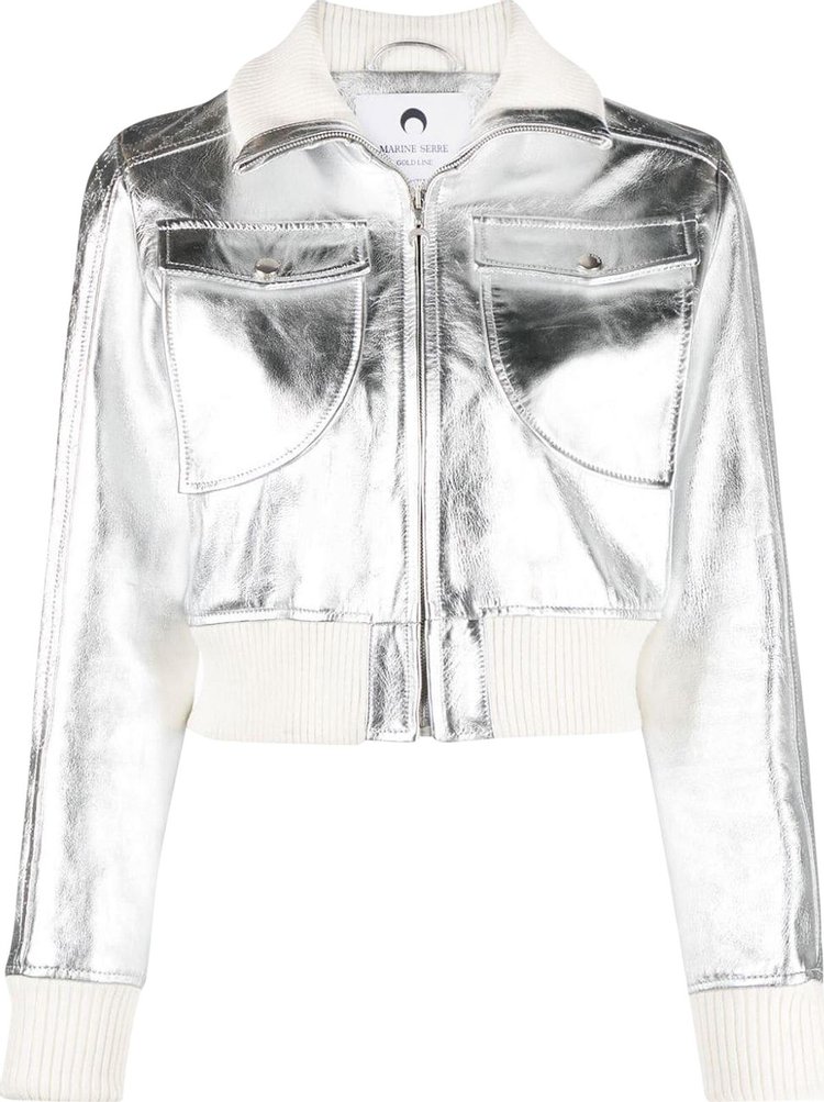 Marine Serre Laminated Leather Boxy Jacket Silver