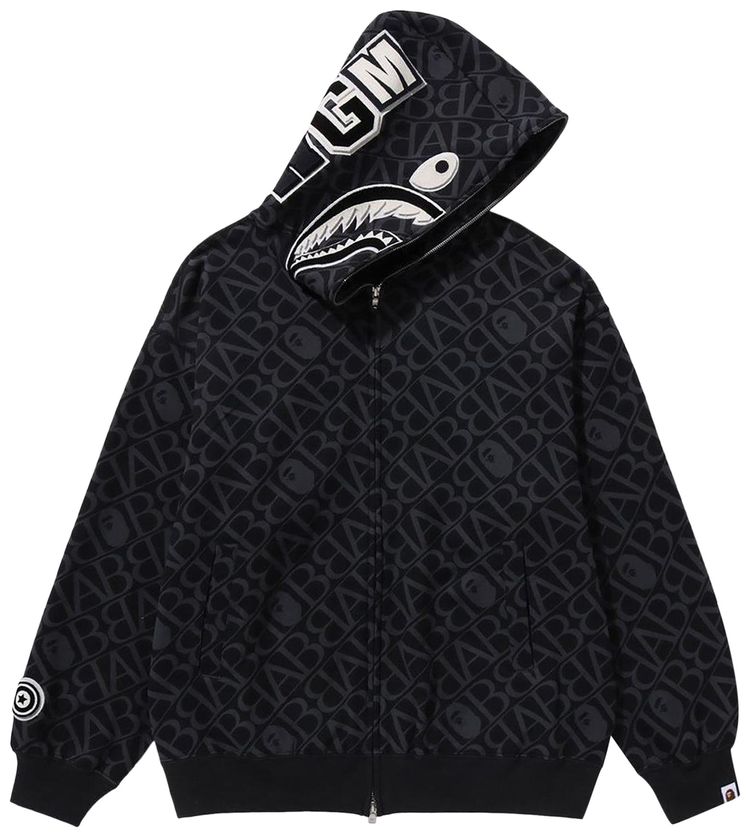 BAPE Sport Monogram Shark Hoodie Black