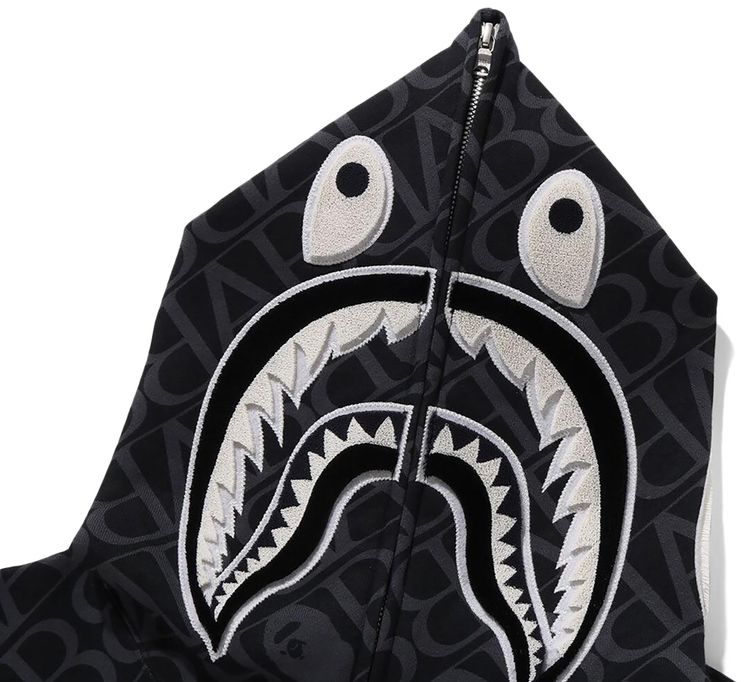 BAPE Sport Monogram Shark Hoodie Black