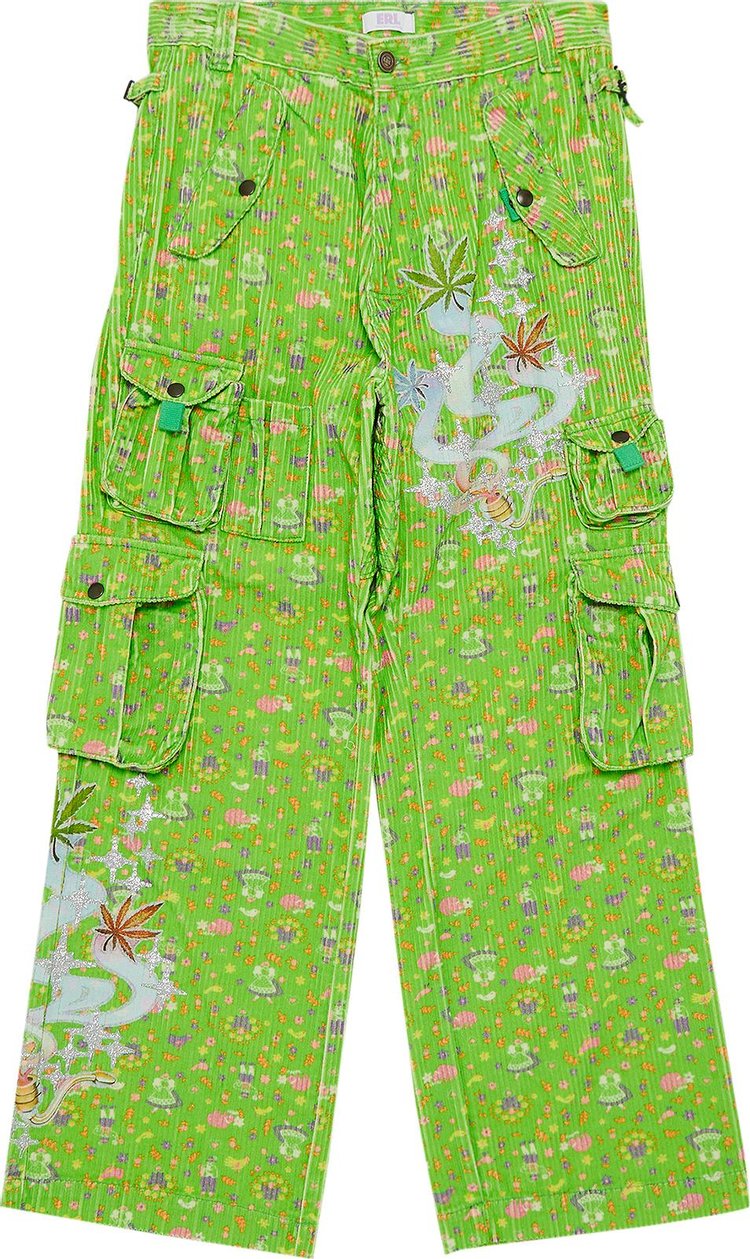 ERL Corduroy Printed Cargo Pants Green