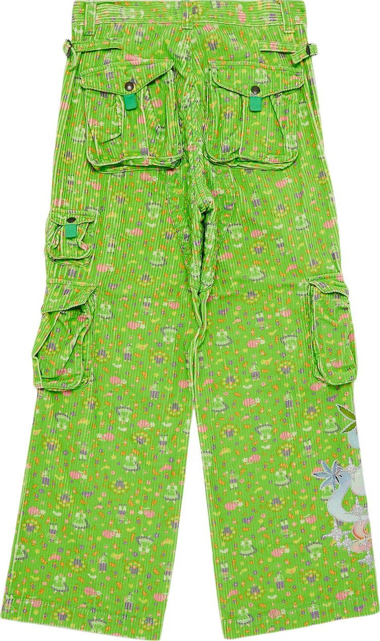 ERL Corduroy Printed Cargo Pants Green