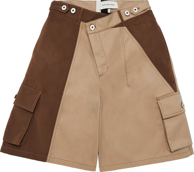 Feng Chen Wang Patchwork Shorts KhakiBrown