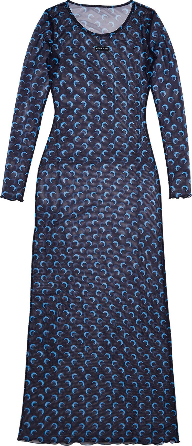 Marine Serre Moon Printed Mesh Panelled Dress Navy