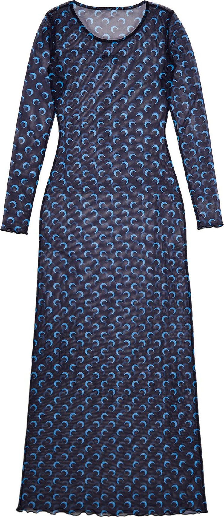 Marine Serre Moon Printed Mesh Panelled Dress Navy