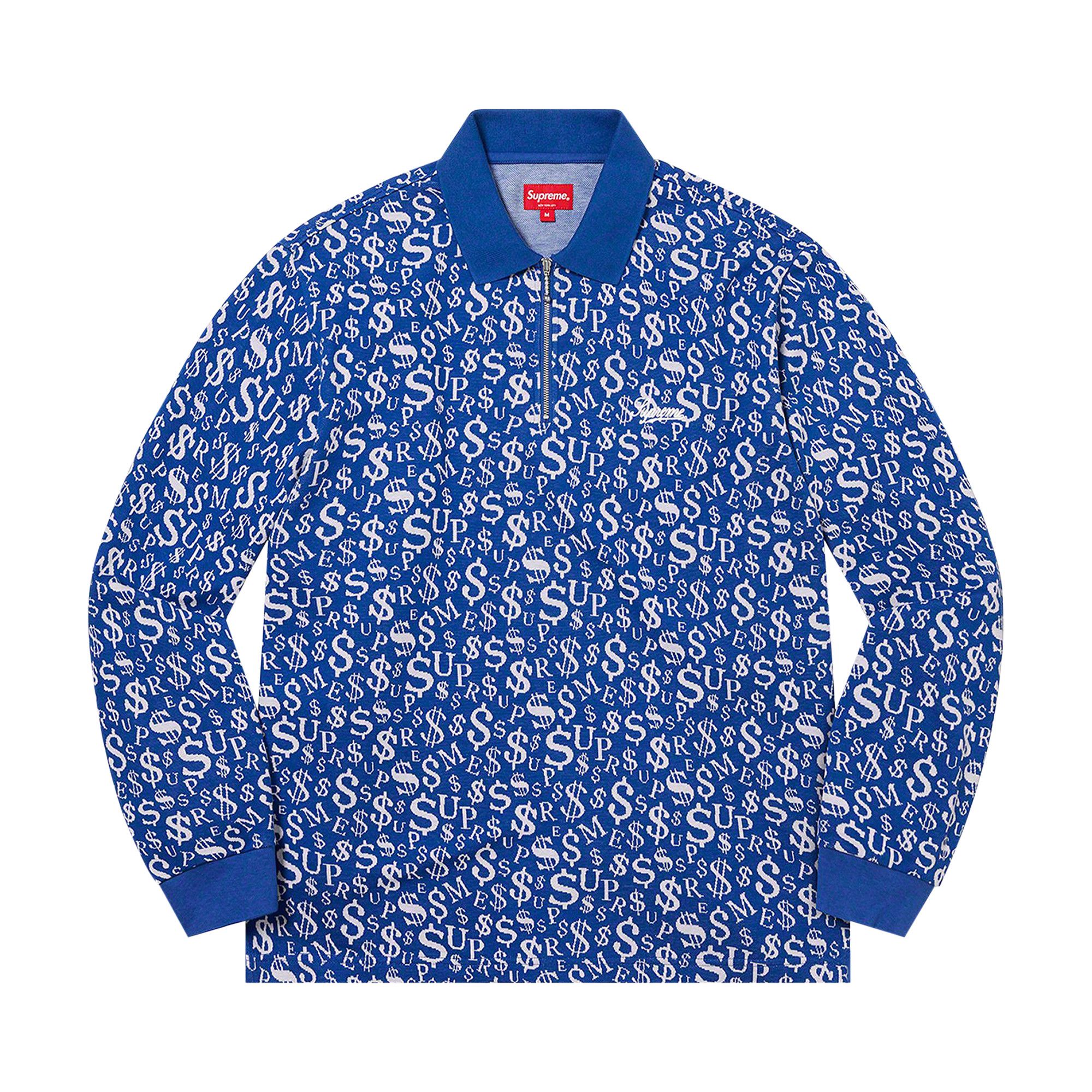 Buy Supreme Currency Jacquard Zip Long-Sleeve Polo 'Blue