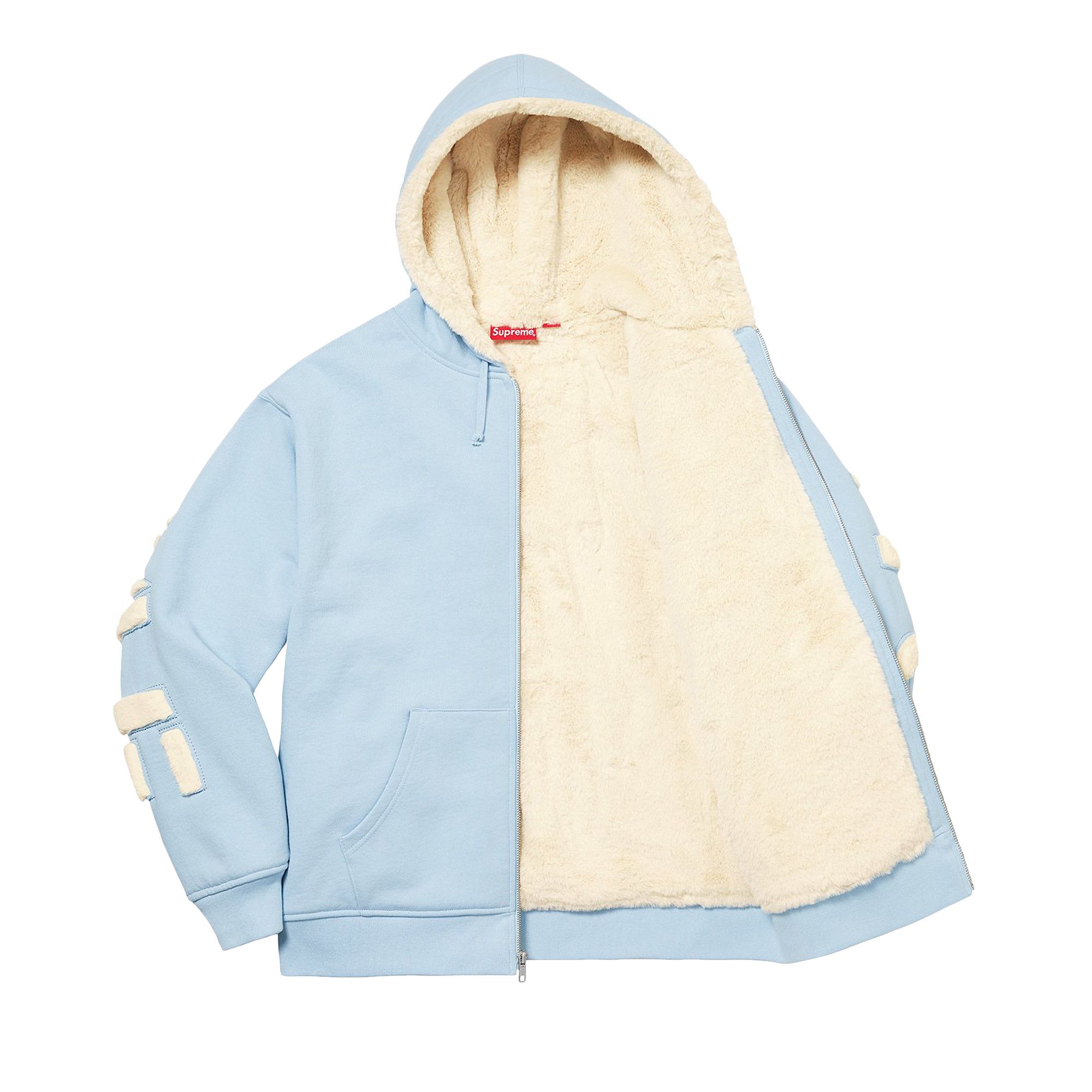Buy Supreme Faux Fur Lined Zip Up Hooded Sweatshirt Light Blue FW22SW18 LIGHT BLUE GOAT