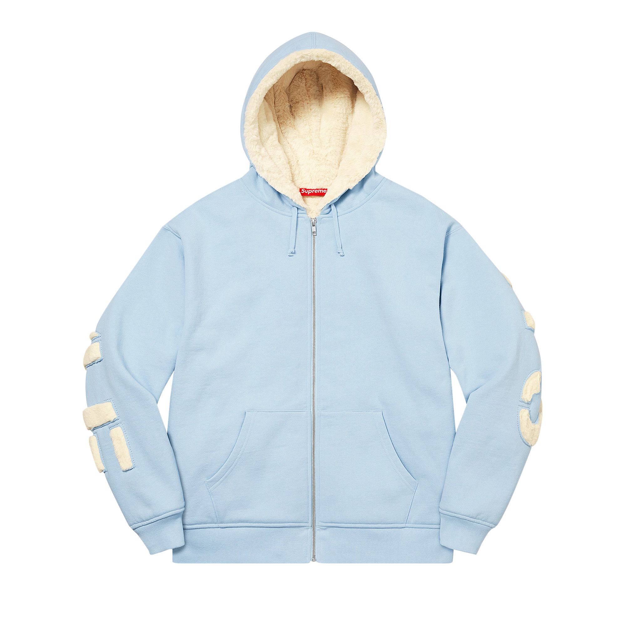 Blue hoodie with white fur hotsell