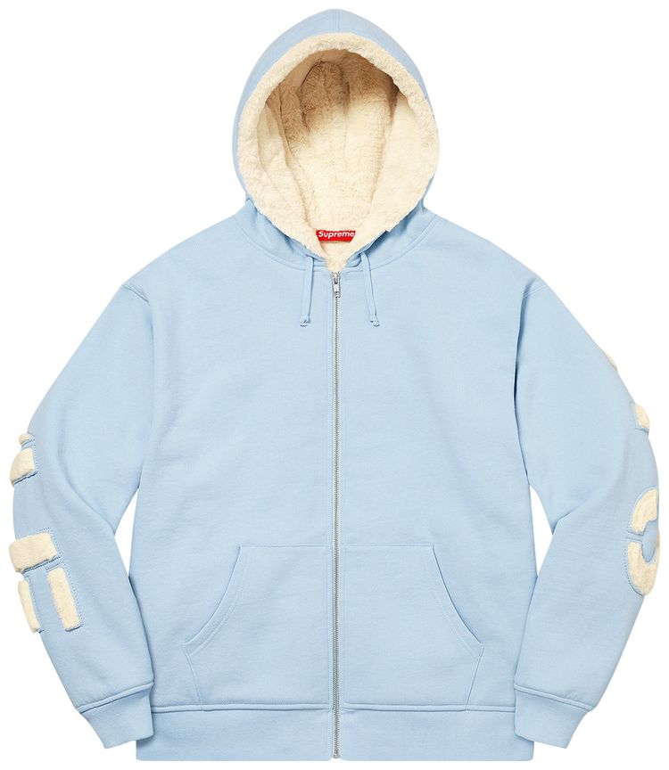 Supreme Faux Fur Lined Zip Up Hooded Sweatshirt Light Blue