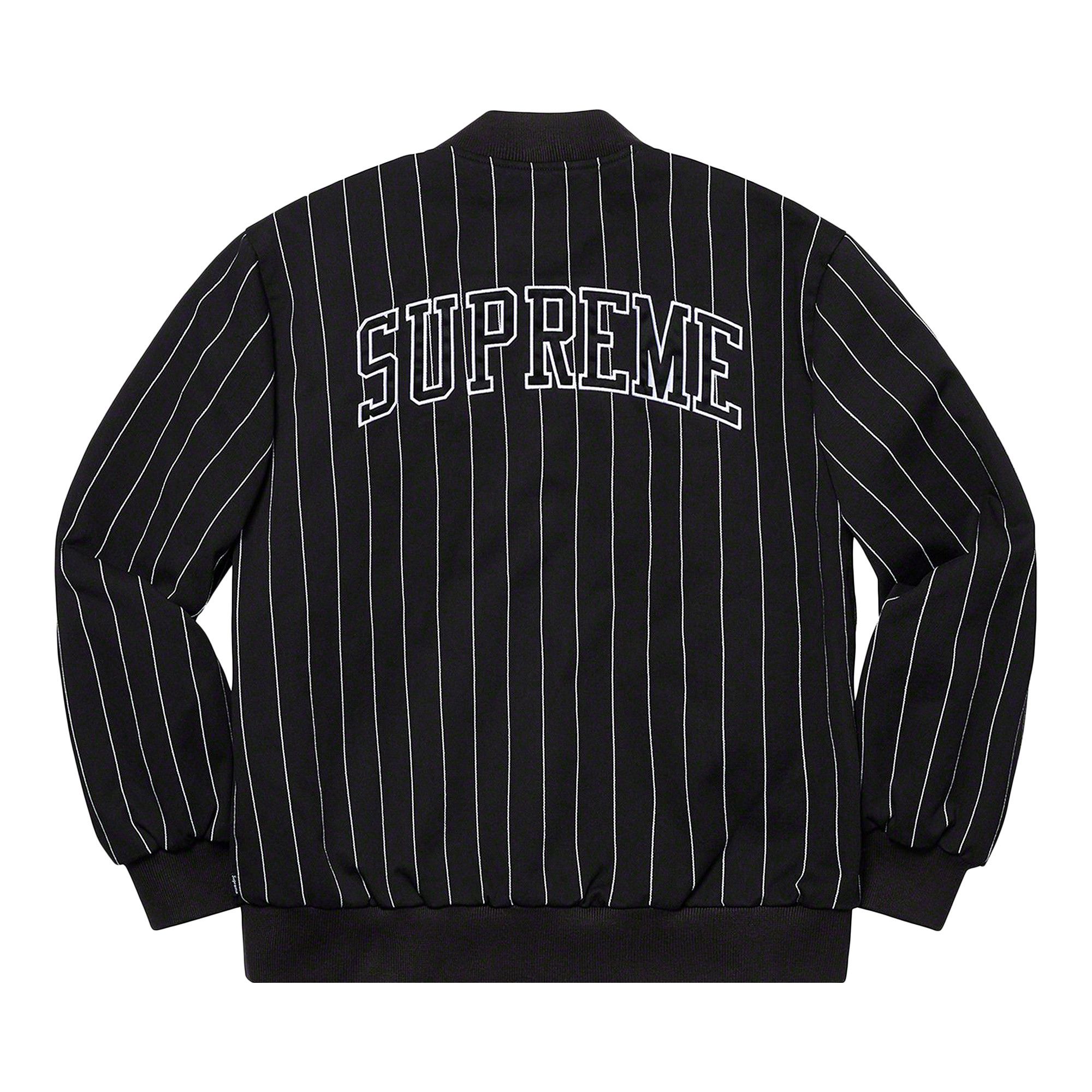 Supreme pinstripe varsity jacket online