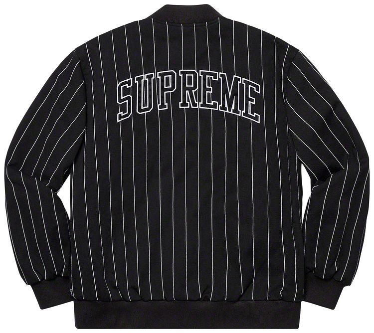 Supreme Pinstripe Varsity Jacket Black
