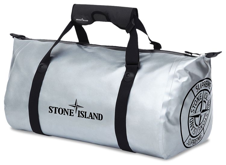 Supreme x Stone Island Ortlieb PVC Duffle Bag Silver