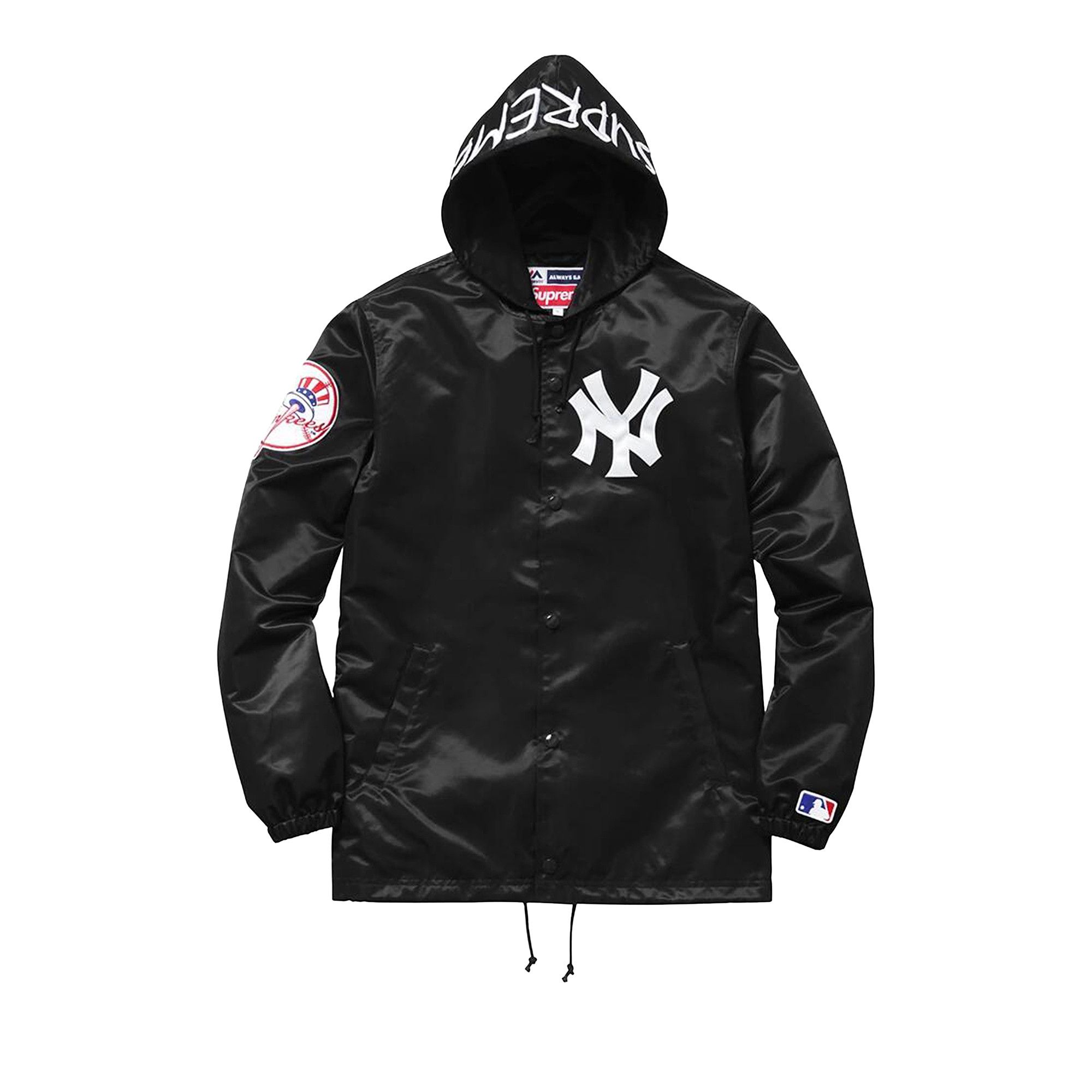 Buy Supreme x Yankees Satin Hooded Coaches Jacket 'Black